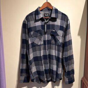 Venzulia black/gray plaid mens button down shirt L